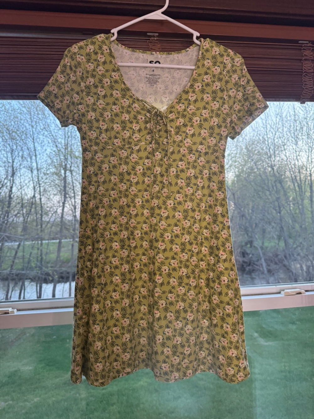 SO Green Floral Tie-Front Mini Dress